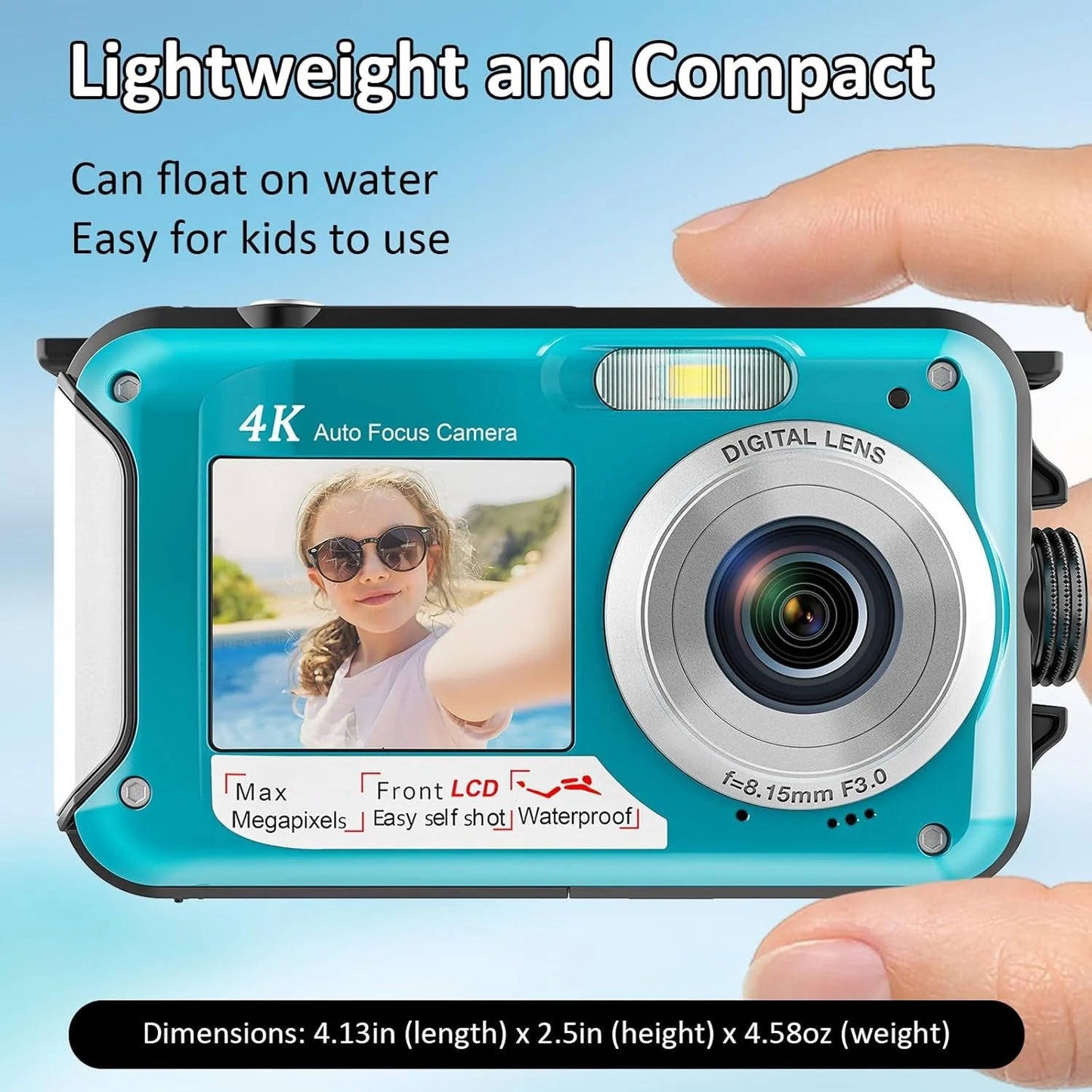 4K 64MP Underwater Digital Camera, Waterproof Camera for Swimming, Snorkeling and Diving