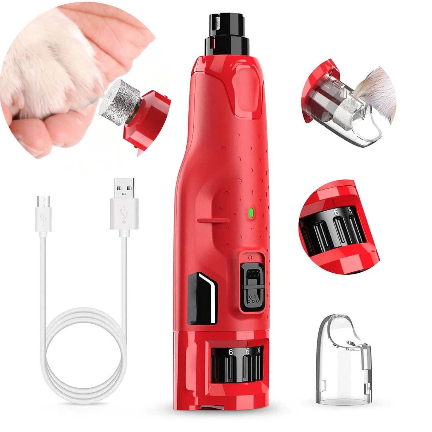 Pet Nail Grinder, Dustproof Electric Trimmer with LED Light, 6 Speeds for Dogs and Cats