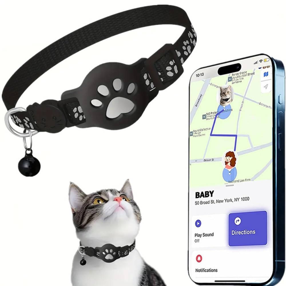 Pet Cat Locator Collar, Waterproof Reflective Collar with Apple Find My Tracker for iOS