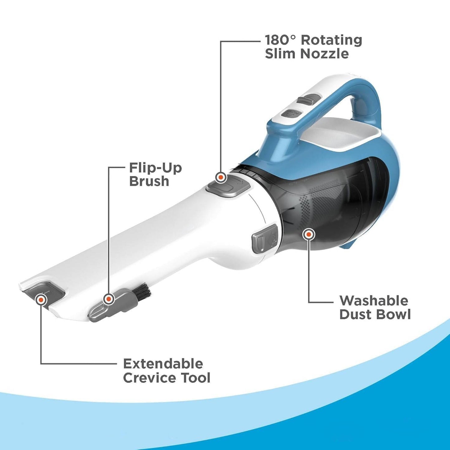 Cordless Handheld Vacuum Cleaner, Compact Home and Car Vacuum with Crevice Tool, Rotating Nozzle Charging Station Large Dust Bowl