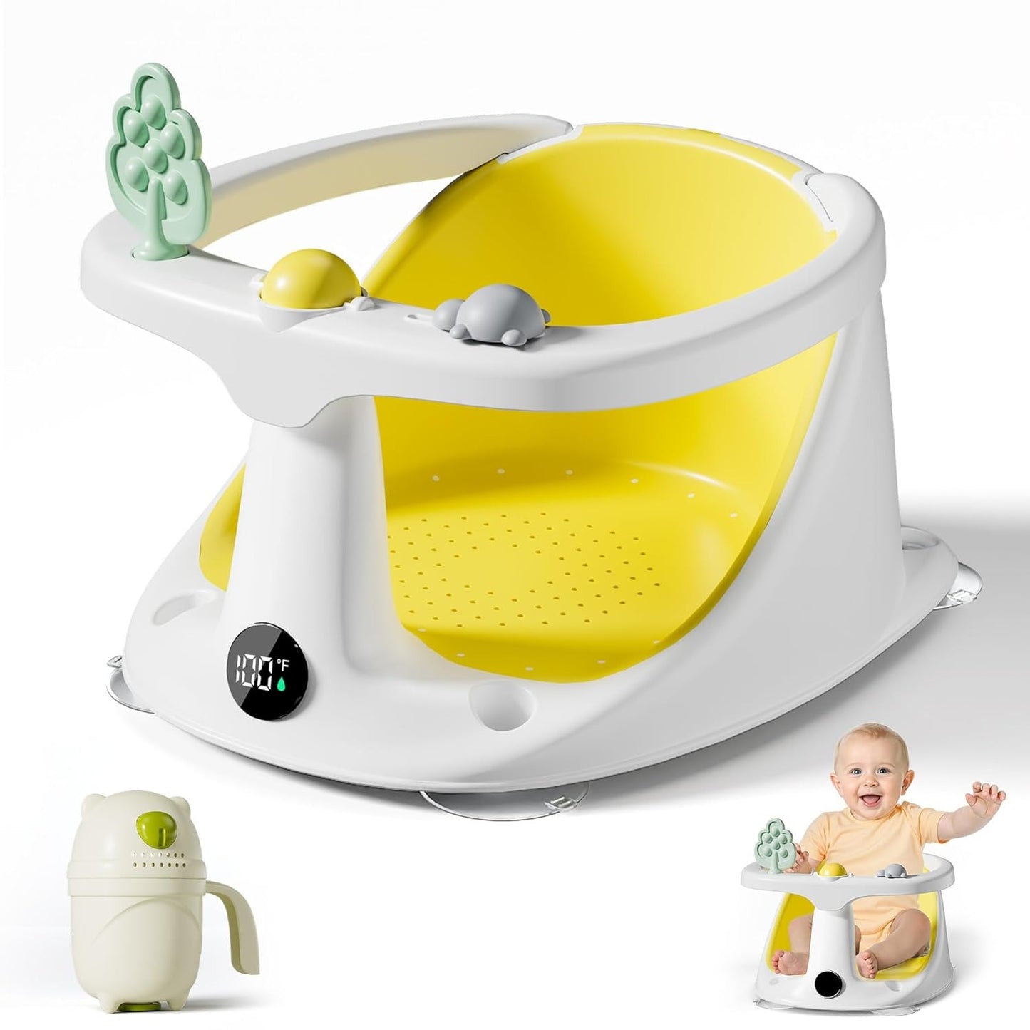 Baby Bath Seat for 6 Months+, Non Slip Bathtub Seat with Rinse Cup, Comfortable Infant Bath Support for Sitting Babies