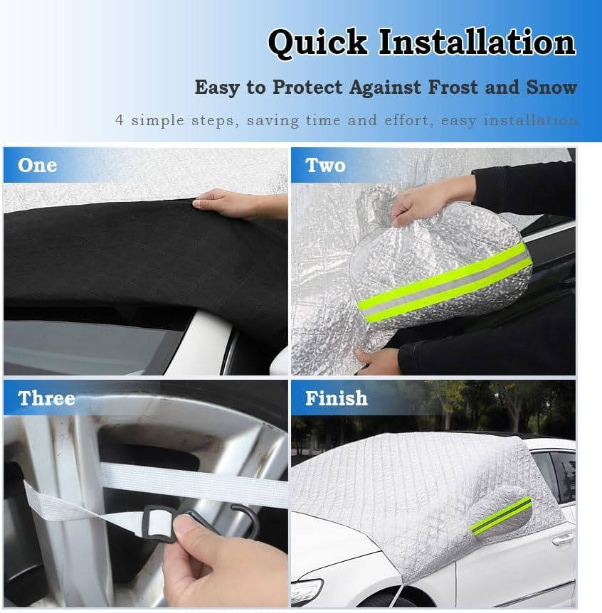 Car Windshield Snow Cover, Anti Frost and Anti Snow Sunshade with Reflective Strip and Rearview Mirror Covers, UV Protection, Easy Installation