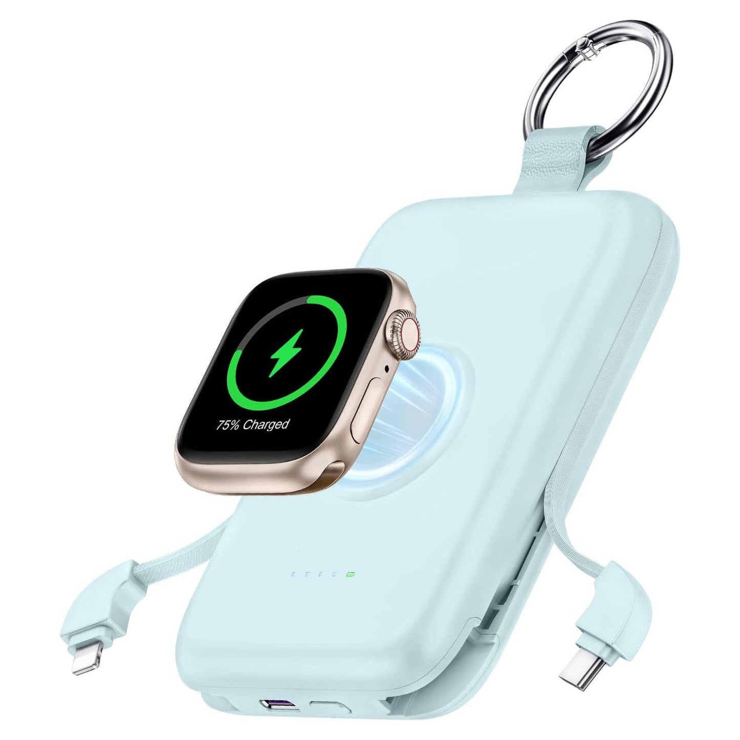 5000mAh Portable Power Bank, Compact Charger with Built In Cables