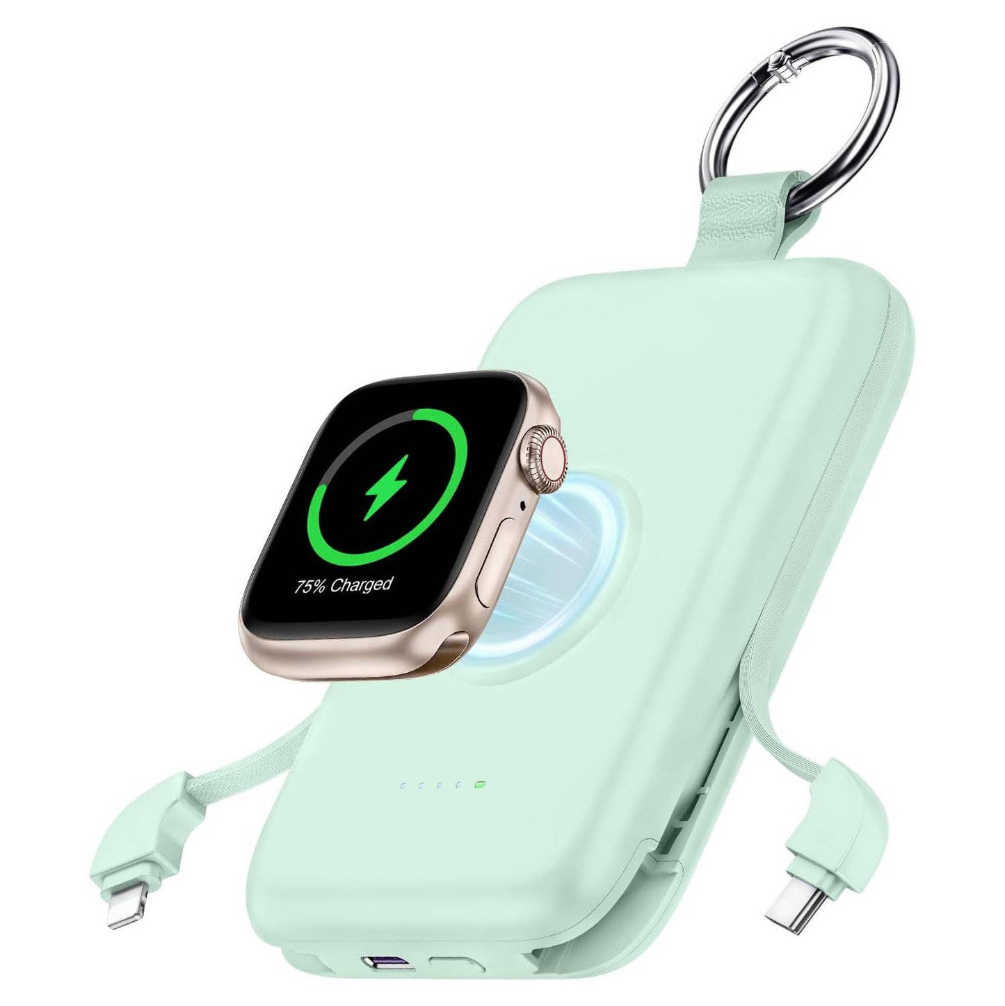 5000mAh Portable Power Bank, Compact Charger with Built In Cables