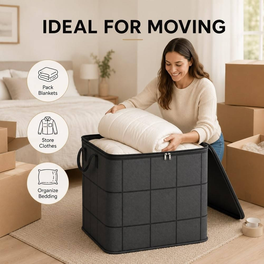 Large Fabric Storage Bag, High Capacity Zipper Organizer for Bedding Linens Clothes and Apparel, Closet Storage and Moving