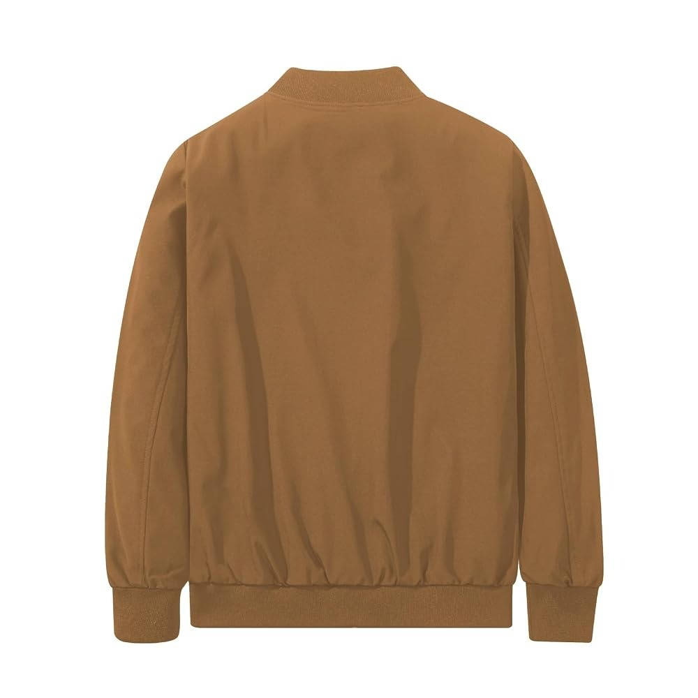 Mens Bomber Jacket with Metal Zipper and Rib Knit Trim for Spring Fall