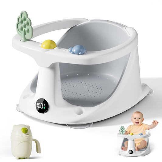 Baby Bath Seat for 6 Months+, Non Slip Bathtub Seat with Rinse Cup, Comfortable Infant Bath Support for Sitting Babies