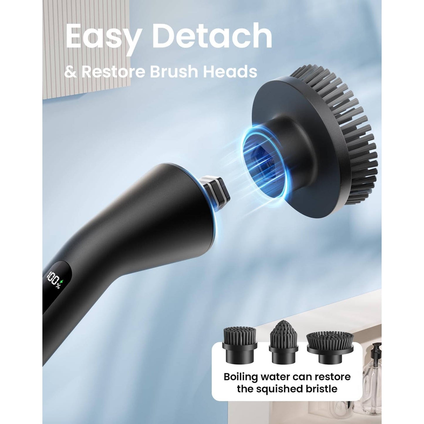 Cordless Electric Grout Brush, Spin Scrubber with Extendable Long Handle for Bathroom and Floor