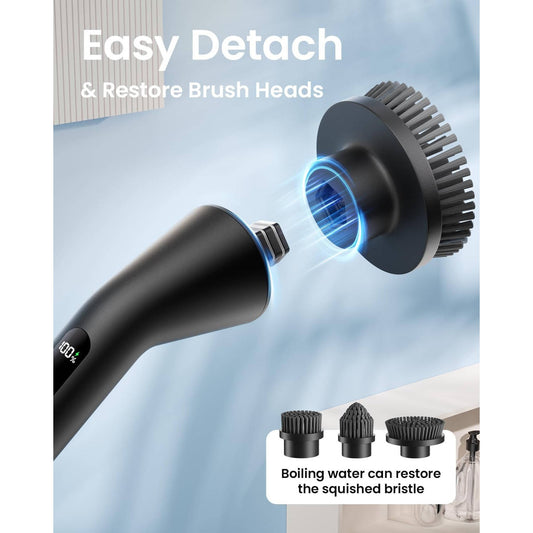 Cordless Electric Grout Brush, Spin Scrubber with Extendable Long Handle for Bathroom and Floor