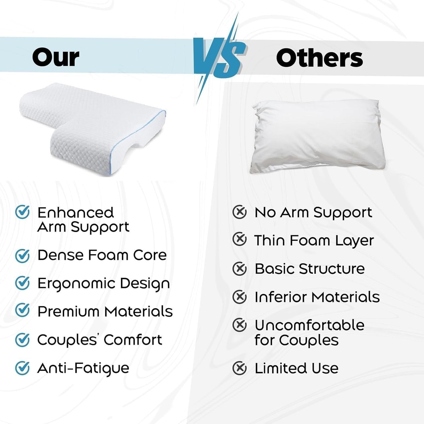 Couple Pillow with Memory Foam Arm Tunnel and Breathable Knit Cover, Machine Washable