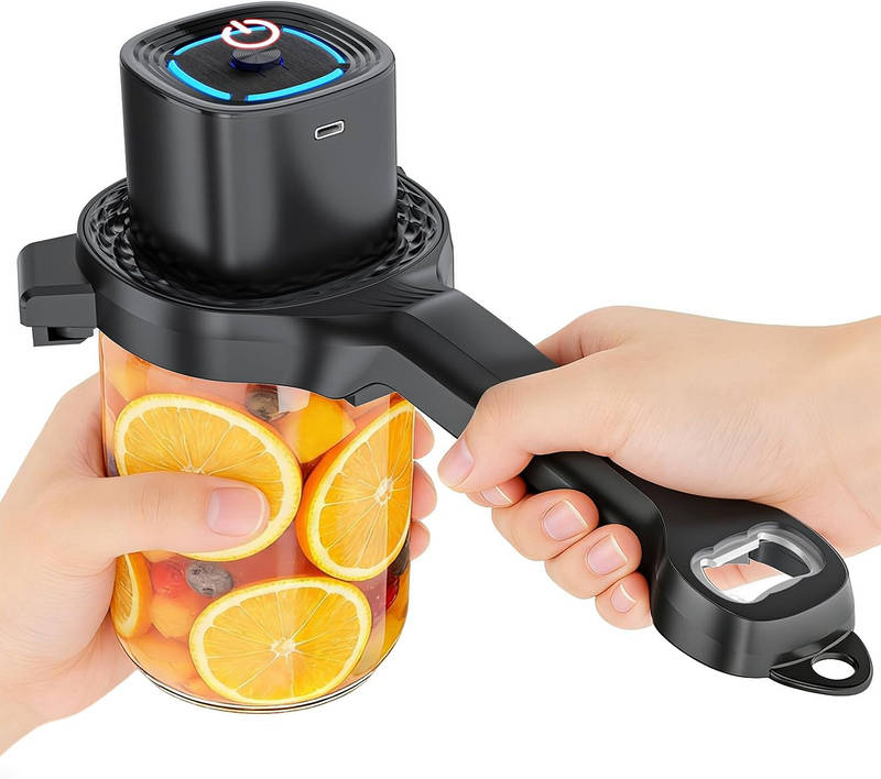 Electric Jar Opener 2 in 1 Bottle Opener, Auto Tighten Power Clamp Easy Open for Weak Hands Seniors Arthritis with Gripper Pad