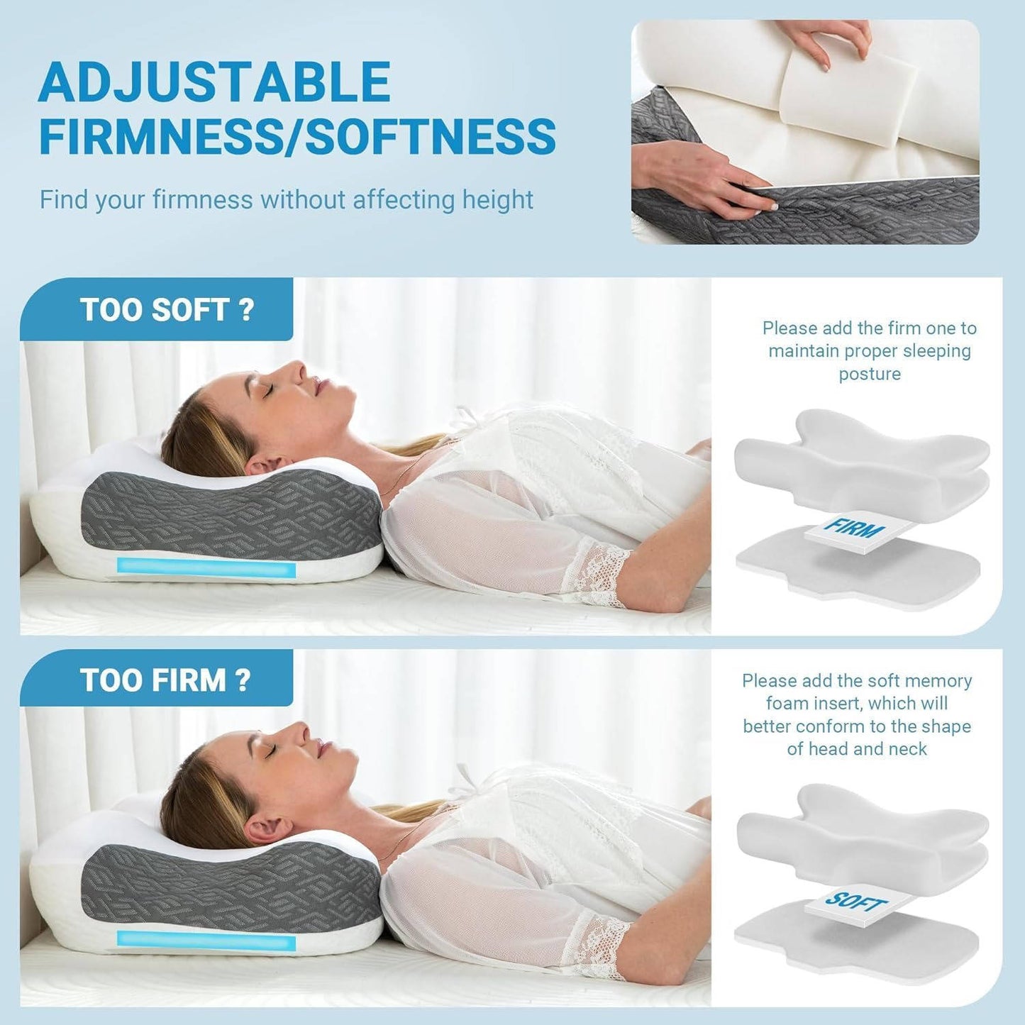 Dark Grey Ergonomic CPAP Pillow for Neck Pain Relief, Orthopedic Support for Side, Back, and Stomach Sleepers, Reduces Air Leaks and Mask Pressure
