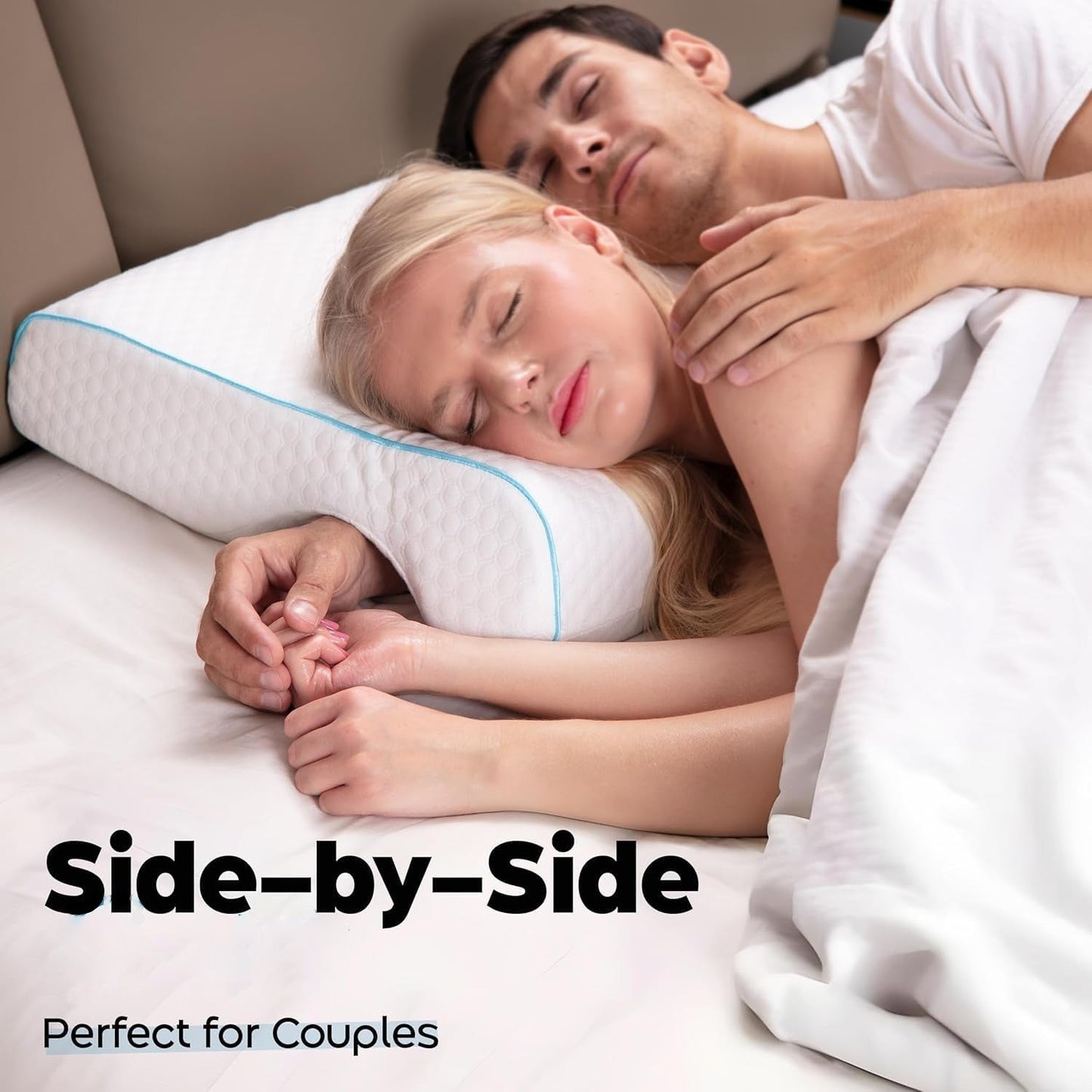 Couple Pillow with Memory Foam Arm Tunnel and Breathable Knit Cover, Machine Washable