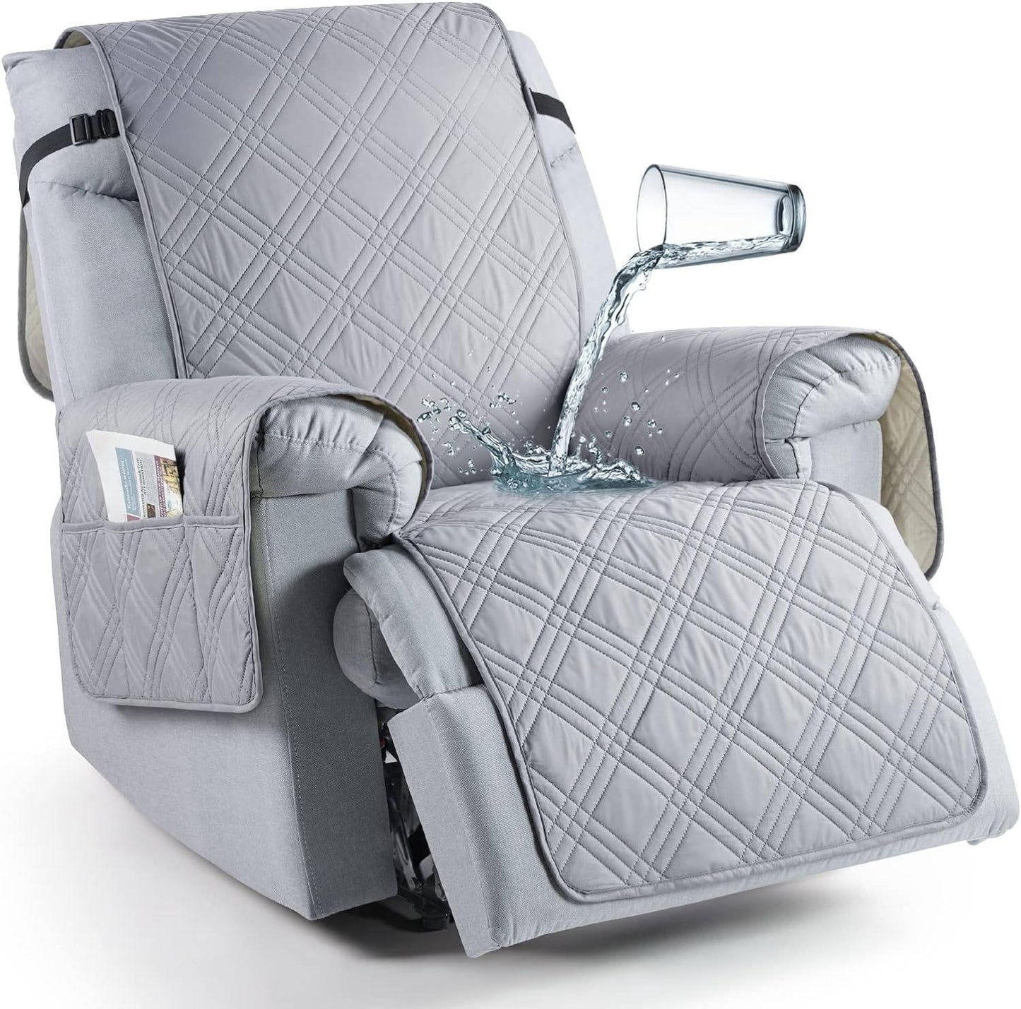 Recliner Chair Cover with Microfiber Surface and Silicone Grip, Machine Washable