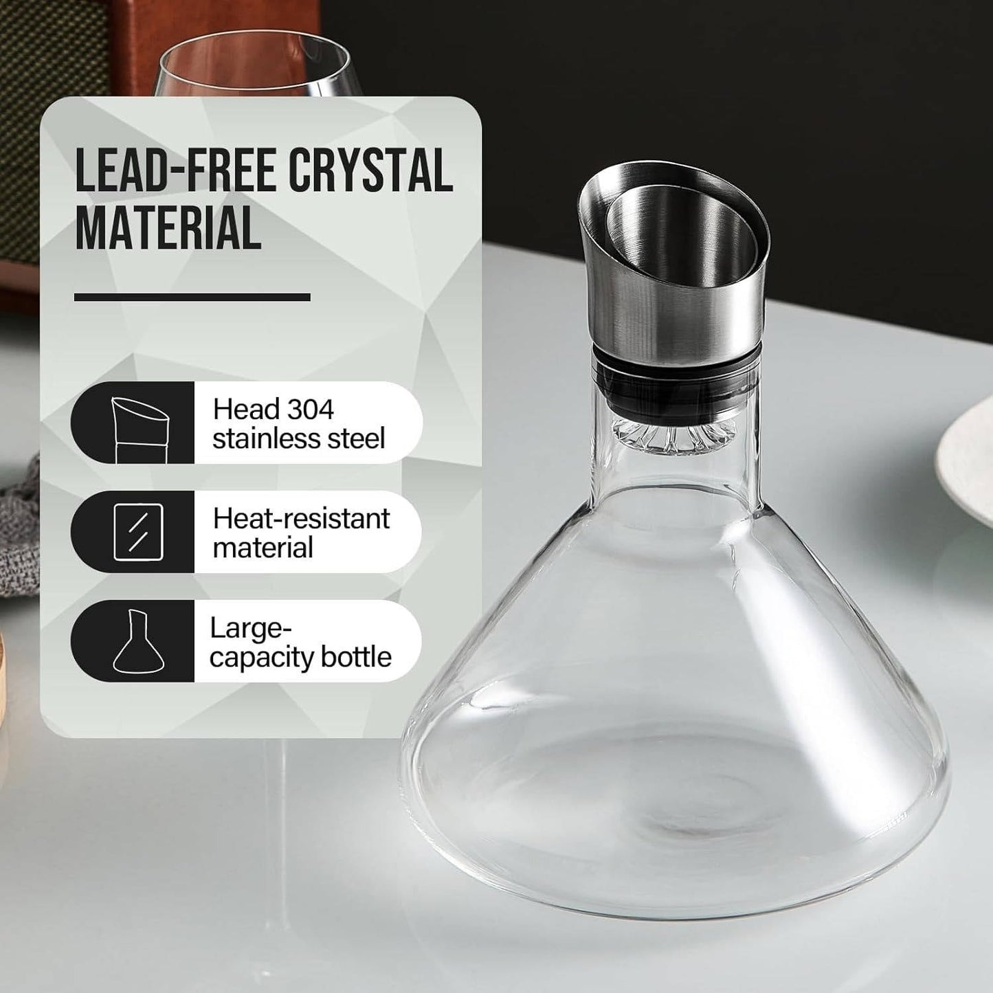 Wine Decanter with 360-Degree Aerator and Double Layer Filter, 1.5 Quart Capacity