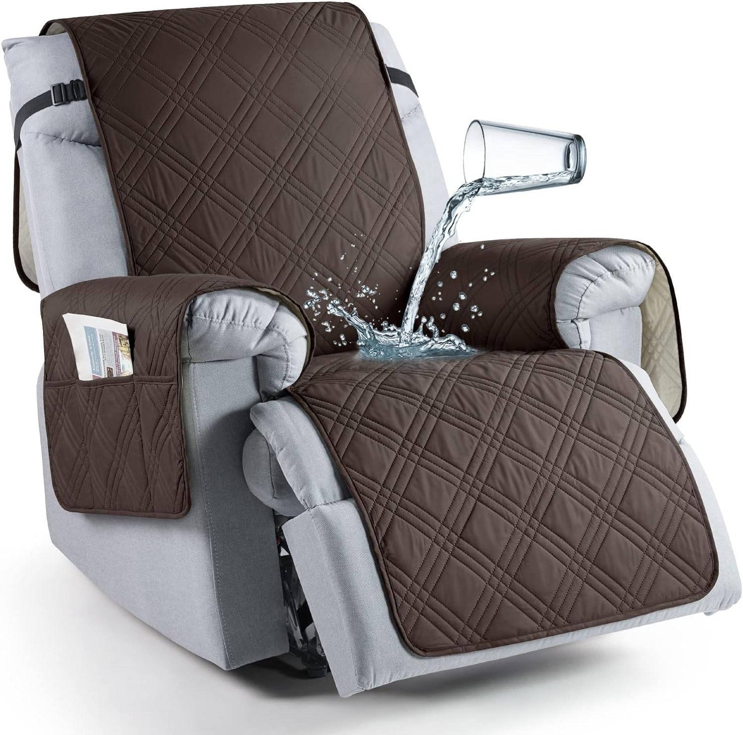 Recliner Chair Cover with Microfiber Surface and Silicone Grip, Machine Washable