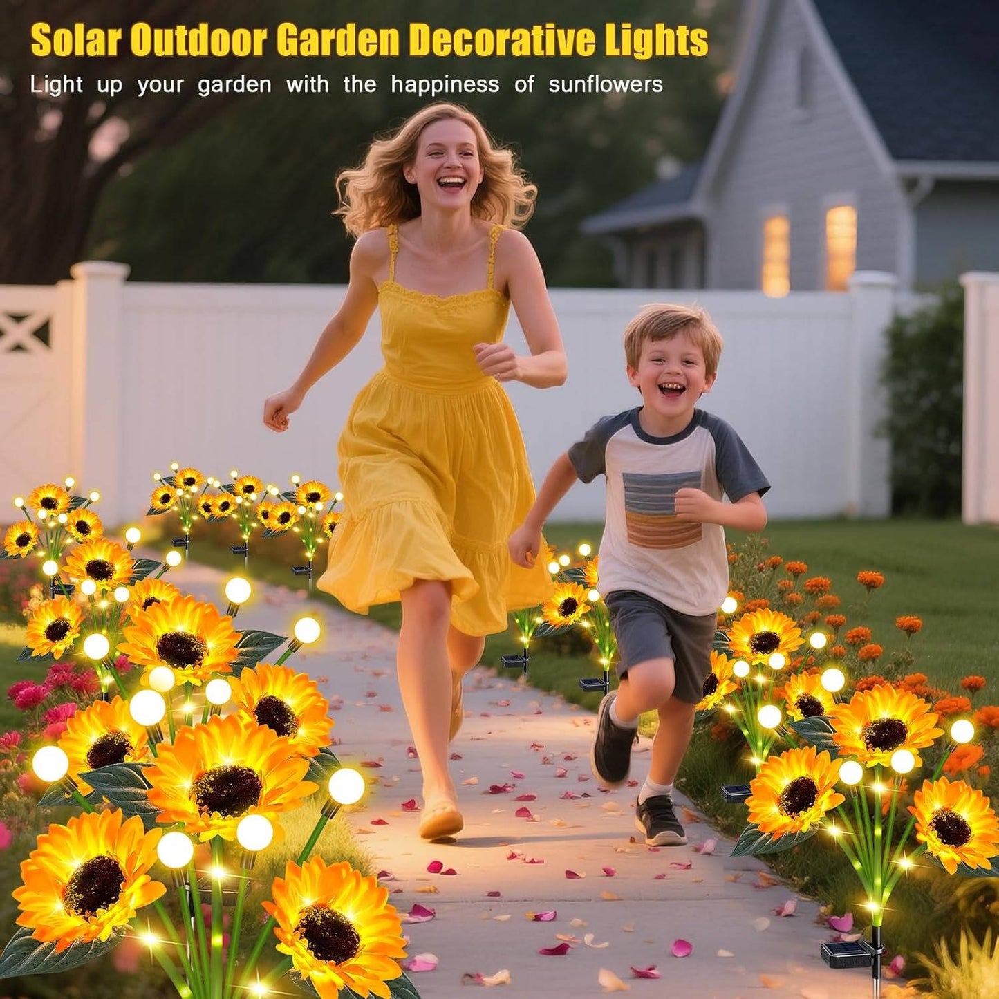 Solar Flowers Plant Lights Decorative Stakes for Yard, Patio, Lawn, Pathway, 4 Pack