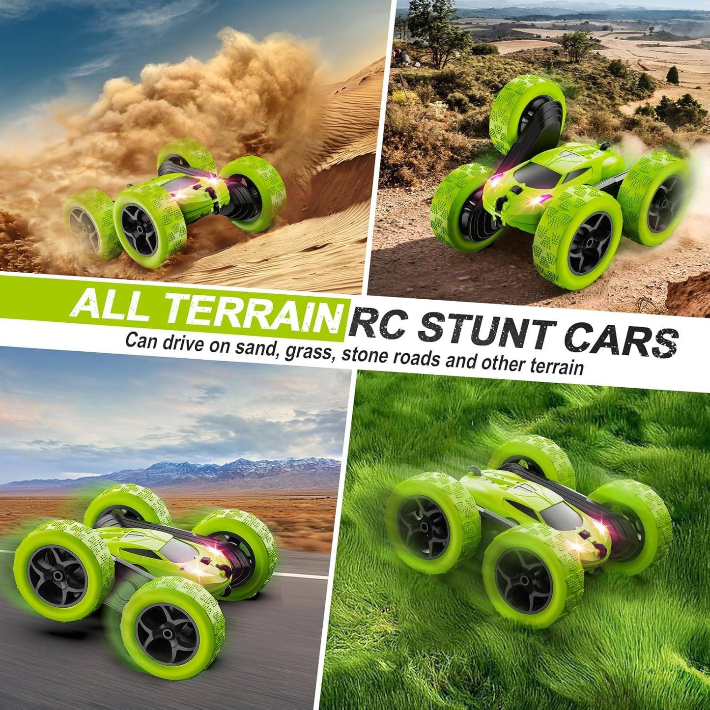 Remote Control Stunt Car for Kids, 4WD Double Sided 360° Rotating RC Car with Headlights, Toy for Boys Age 6+