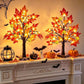 2 Pack 18 Inch Prelit Fall Maple Trees, 48 LED Lighted Maple Leaf Trees for Thanksgiving Table and Autumn Home Decor