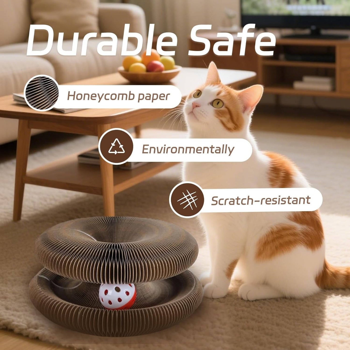 Interactive Cat Scratcher with Ball Track and Magnetic Panels