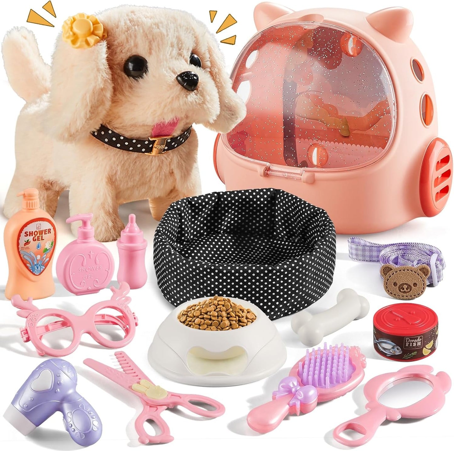 Realistic Robot Puppy for Kids and Toddlers, Interactive Dog, Walking, Barking & Wagging Dog, 16 Pcs