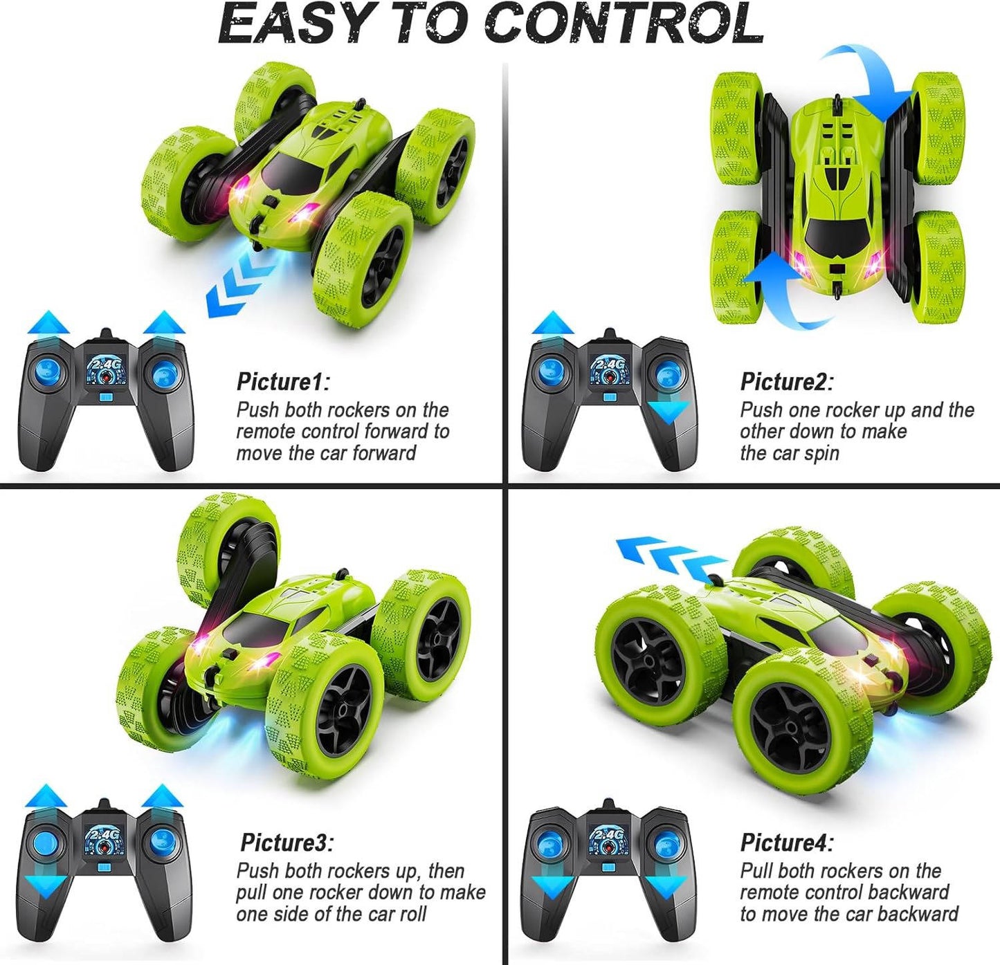 Remote Control Stunt Car for Kids, 4WD Double Sided 360° Rotating RC Car with Headlights, Toy for Boys Age 6+