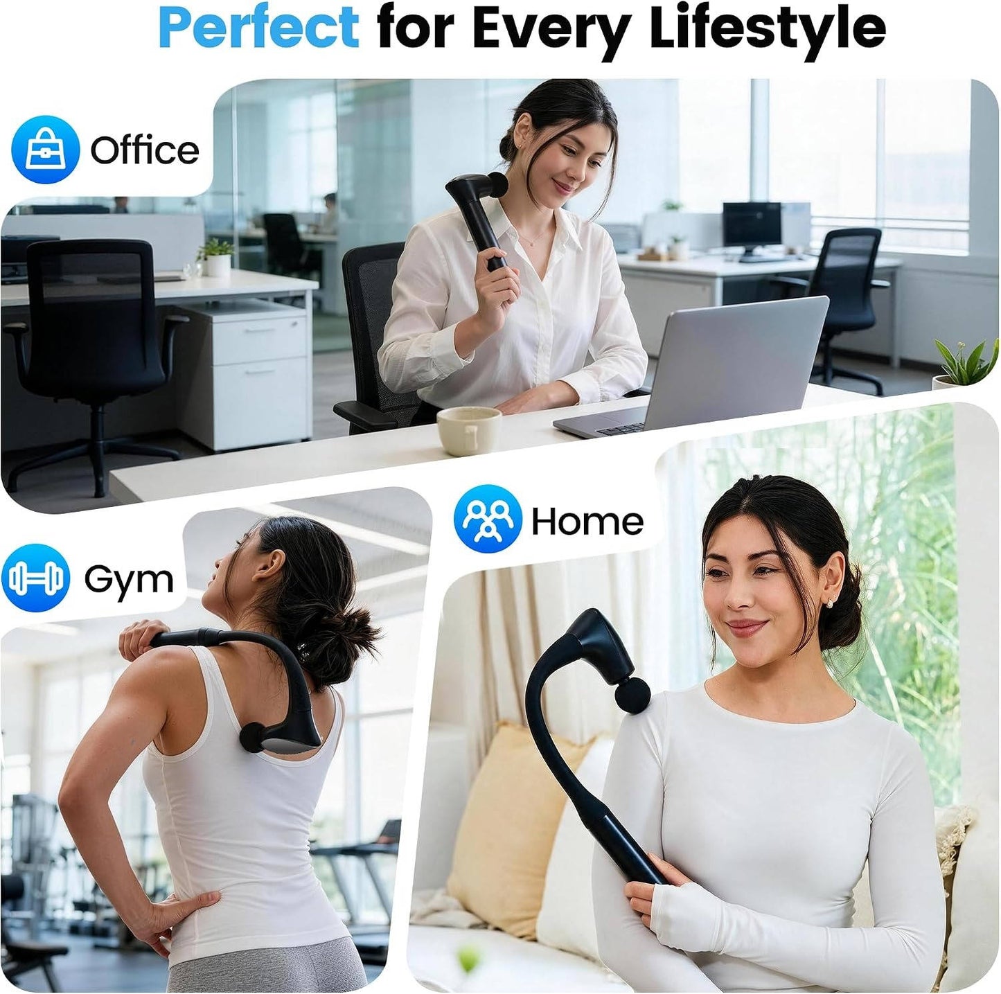 Muscle Massage Gun, 2 in 1 Deep Tissue Percussion Massager with Detachable Extension Handle for Back, Legs and Full Body