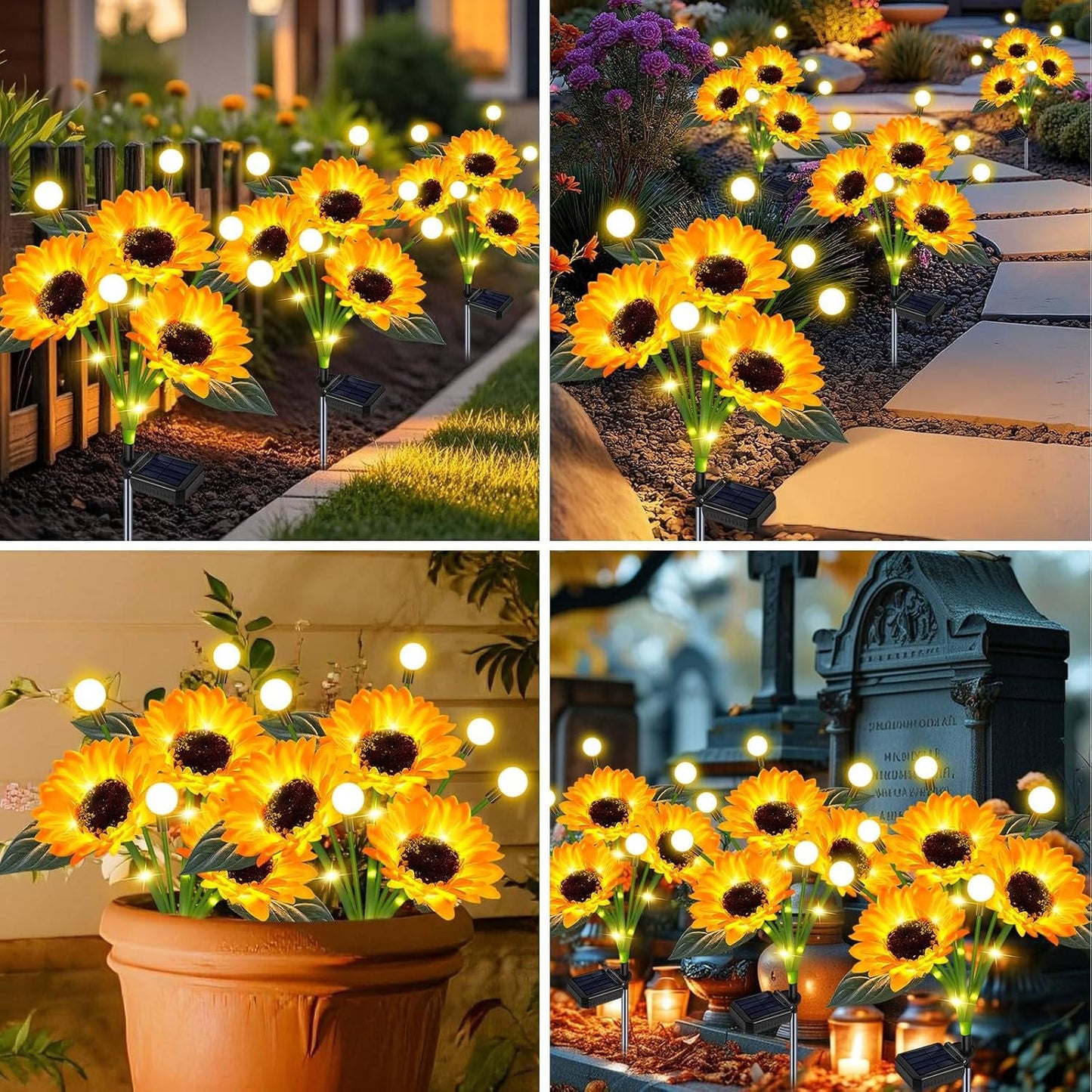 Solar Flowers Plant Lights Decorative Stakes for Yard, Patio, Lawn, Pathway, 4 Pack