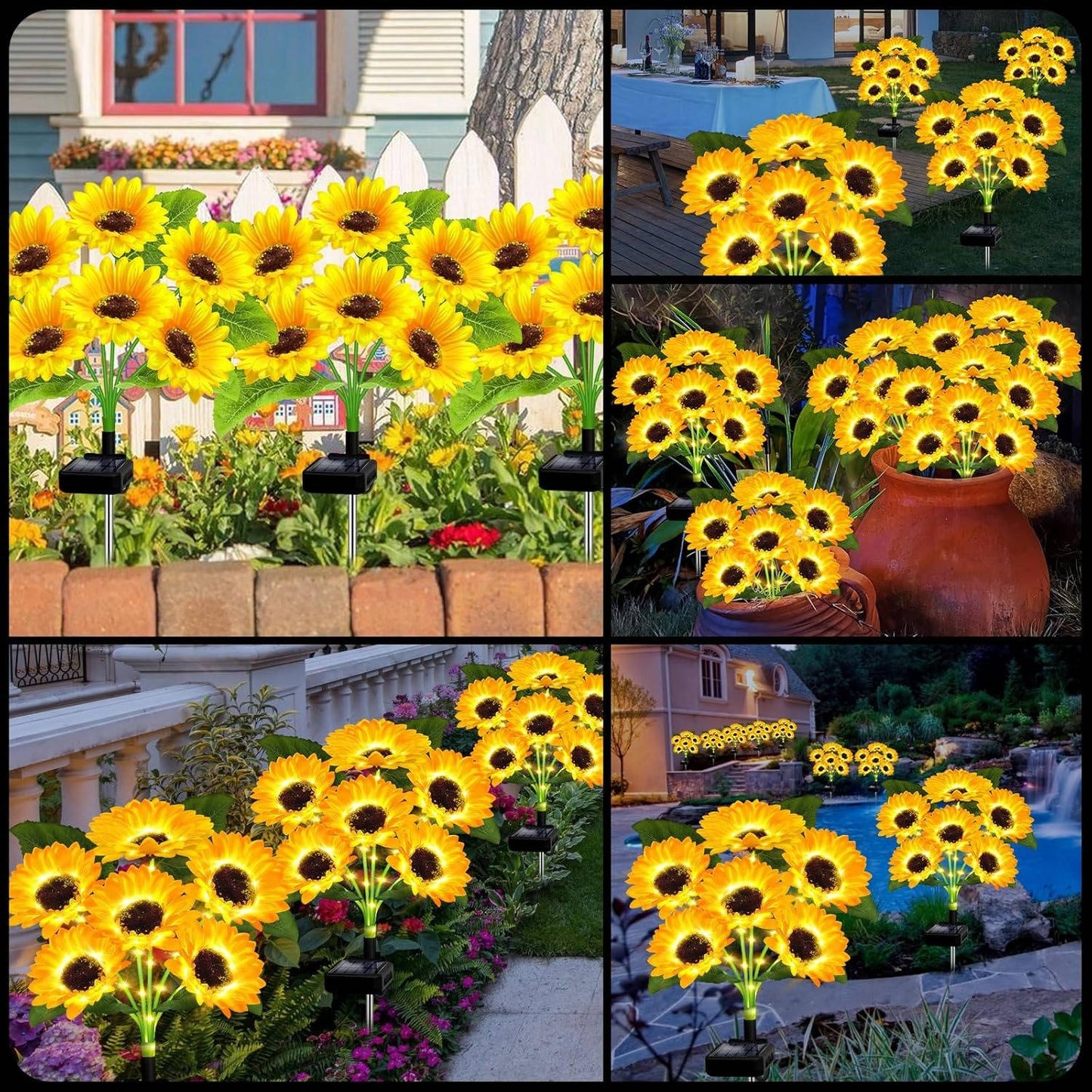 Solar Flowers Plant Lights Decorative Stakes for Yard, Patio, Lawn, Pathway, 4 Pack