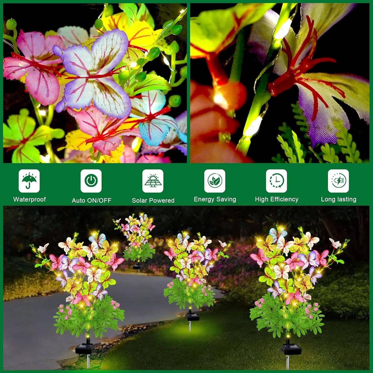 Solar Flowers Plant Lights Decorative Stakes for Yard, Patio, Lawn, Pathway, 4 Pack