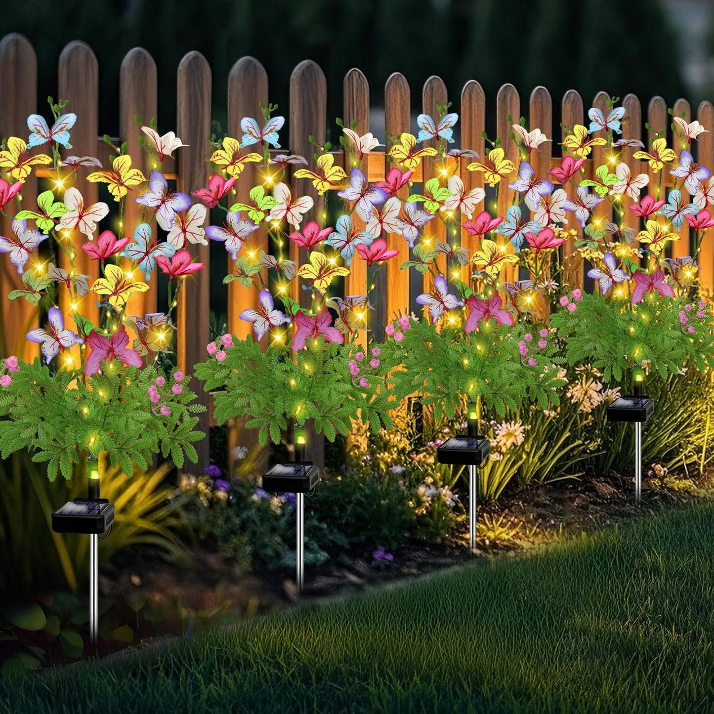 Solar Flowers Plant Lights Decorative Stakes for Yard, Patio, Lawn, Pathway, 4 Pack