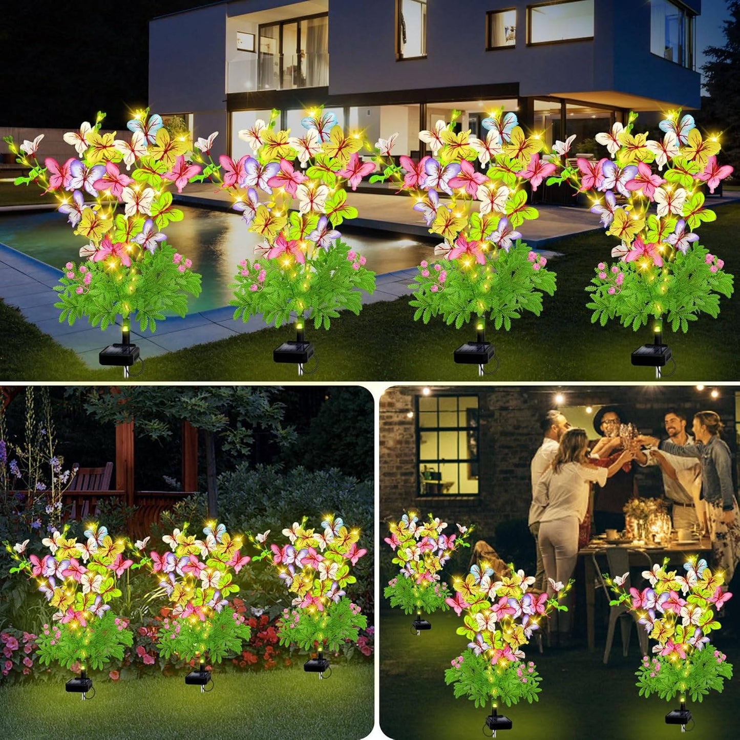 Solar Flowers Plant Lights Decorative Stakes for Yard, Patio, Lawn, Pathway, 4 Pack