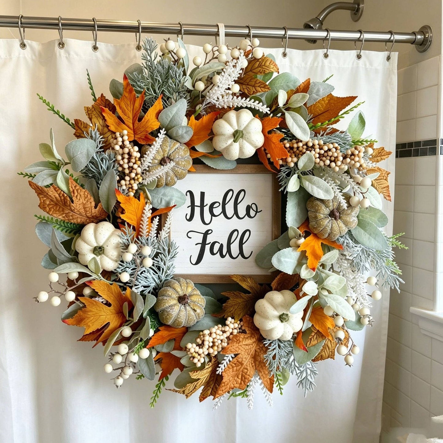 20 Inch Harvest Fall Wreath, Pumpkin and Berry Autumn Wreath for Front Door, Thanksgiving and Seasonal Home Decor