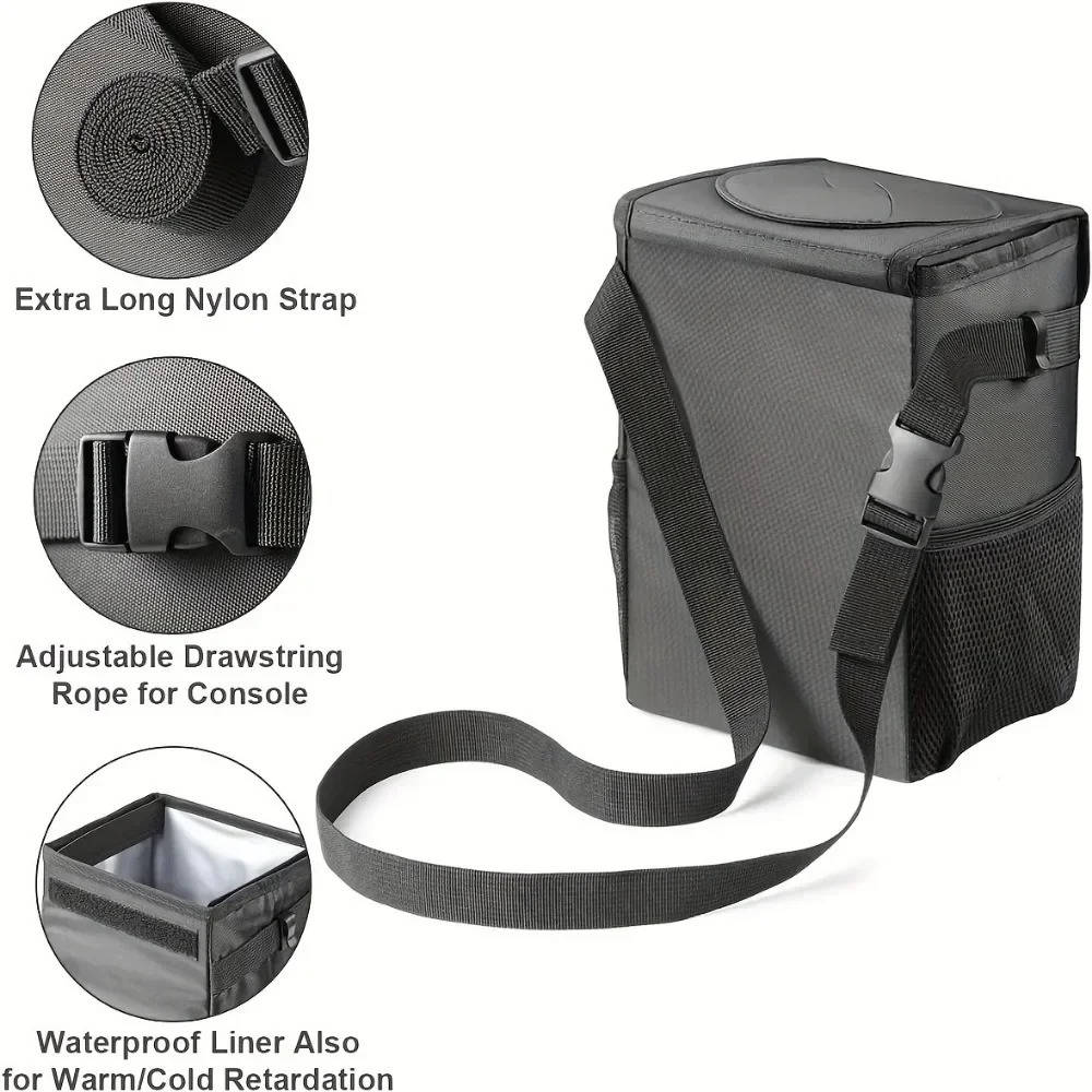 Leak Proof Car Trash Can with Lid and Storage Pockets, Large Capacity Automotive Garbage Bag & Multipurpose Organizer