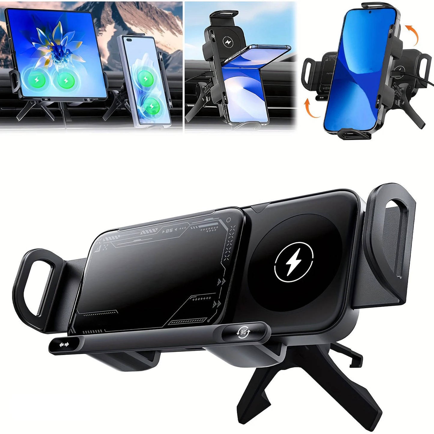 Car Phone Mount with Wireless Fast Charging and Motorized Arm