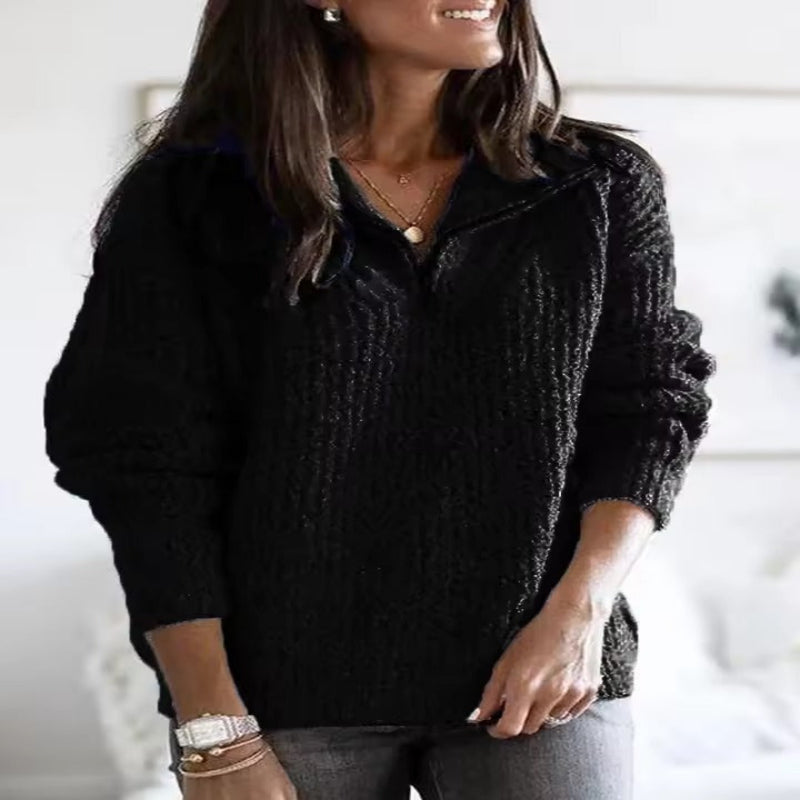 Relaxed Fit Womens Pullover with Quarter Zip and Stretchy Knit Blend