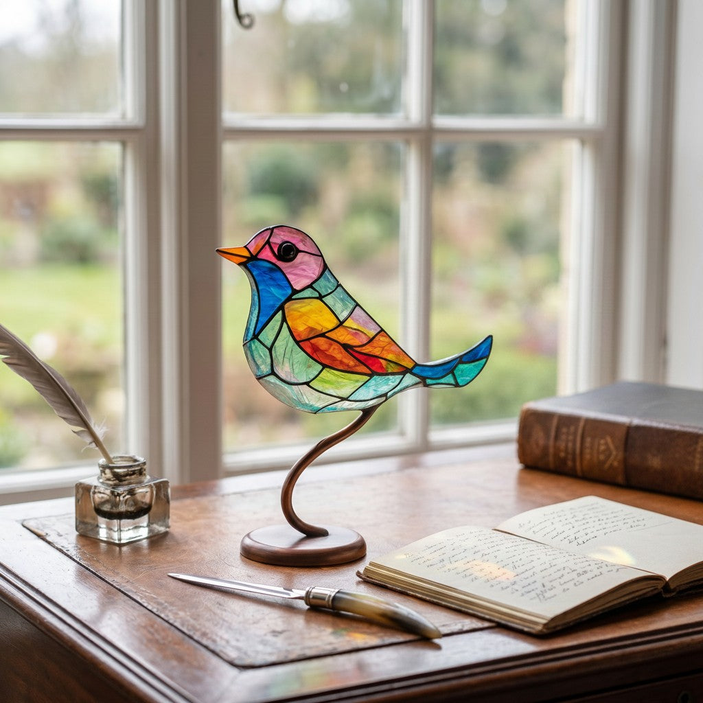 Window Bird Ornament with Light Reflecting Surface and Suction Cup