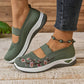 Breathable Mary Jane Sneakers with Floral Embroidery and Elastic Instep Strap