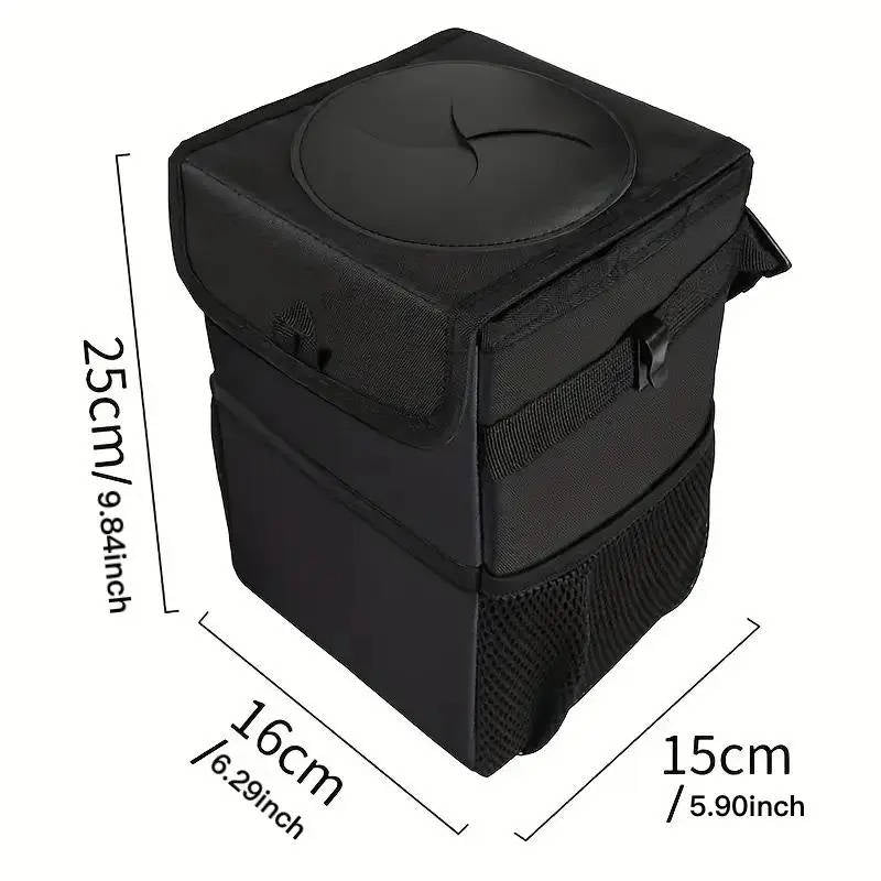 Leak Proof Car Trash Can with Lid and Storage Pockets, Large Capacity Automotive Garbage Bag & Multipurpose Organizer