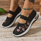 Breathable Mary Jane Sneakers with Floral Embroidery and Elastic Instep Strap