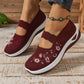 Breathable Mary Jane Sneakers with Floral Embroidery and Elastic Instep Strap