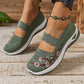 Breathable Mary Jane Sneakers with Floral Embroidery and Elastic Instep Strap