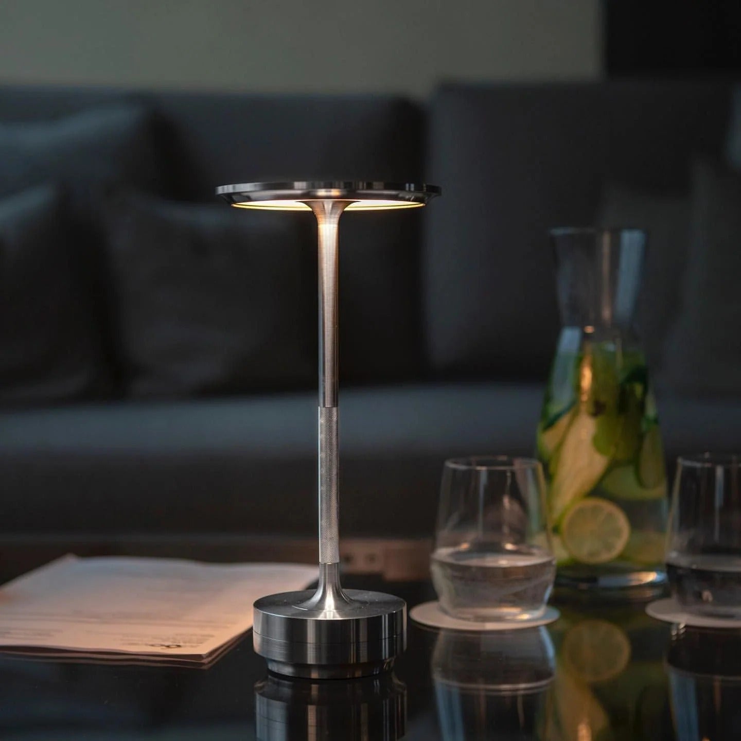 Cordless LED Table Lamp, 3 Colour Touch Dimmable & Rechargeable, Metallic