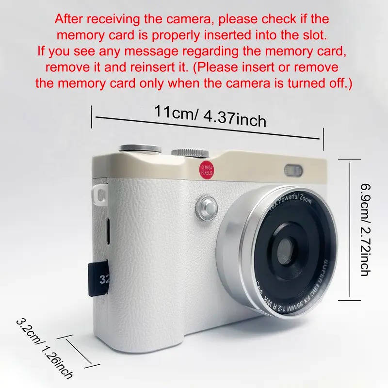 Portable Digital Camera with 180° Flip Screen, Selfie Camera with 32GB Memory Card for Photo and Video, Entry Level Student Camera