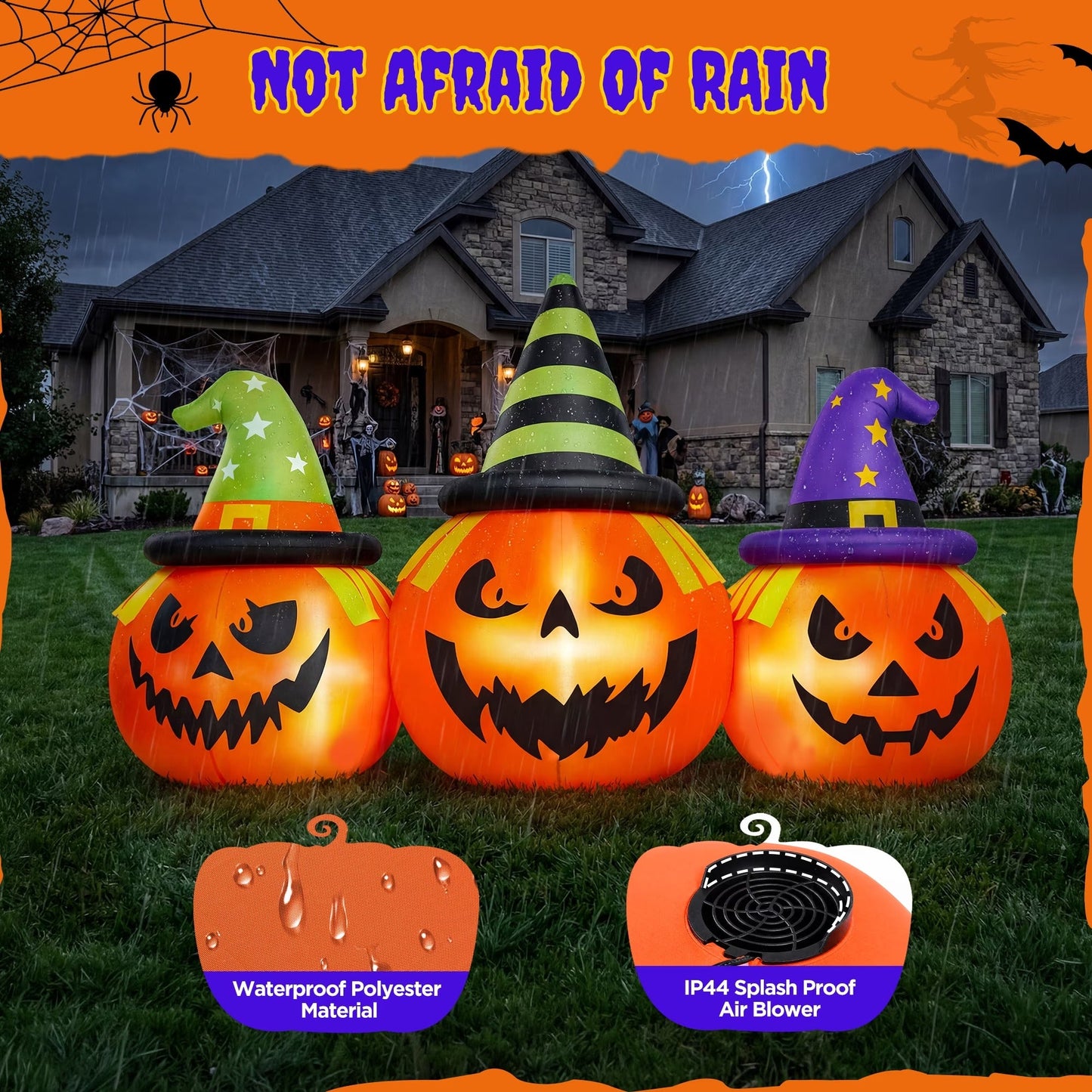 Inflatable Pumpkin Yard Display with Built-In LED Lights and Air Blower, 6 Feet Wide
