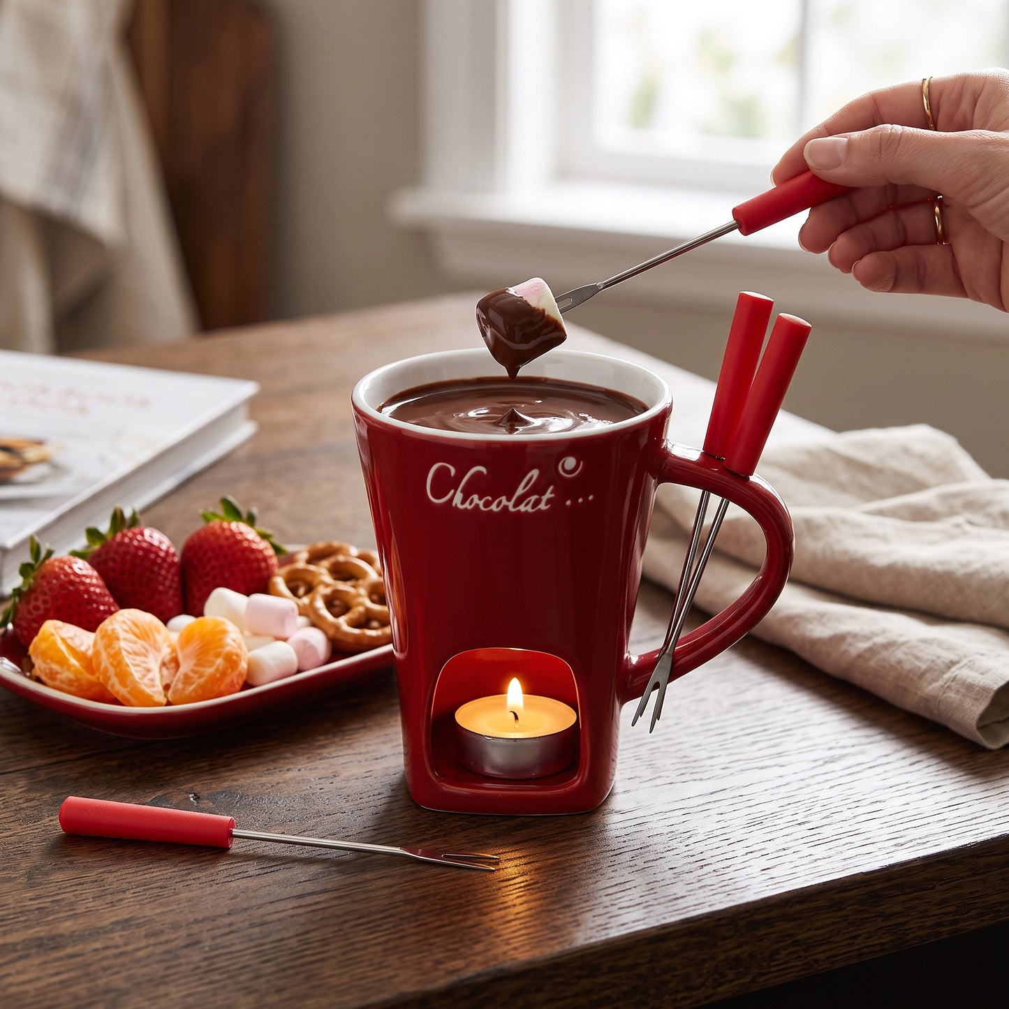 Chocolate Fondue Cup with Candle Holder and Stainless Steel Fork