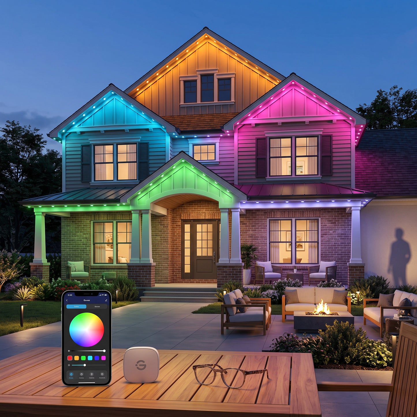 Permanent Outdoor Roofline Light Strand 100ft with RGBICW Color Nodes and App Control
