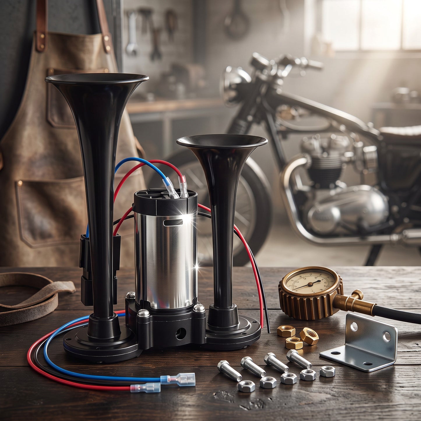 Electric Dual Air Horn with Auto-Refill Compressor and Mounting Bracket for 12V Vehicles