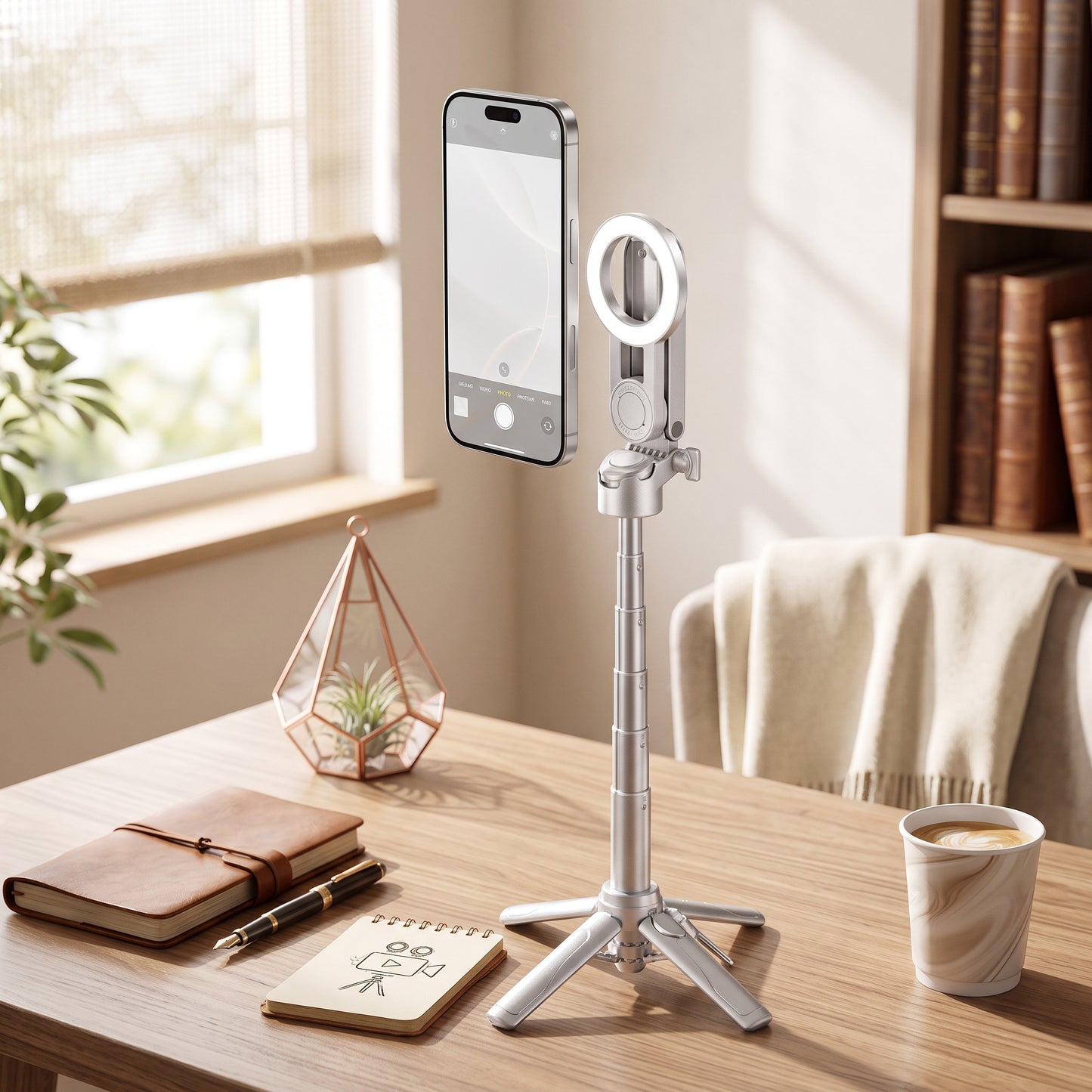 Magnetic Selfie Stick with Wireless Remote and Tripod Base, 360° Rotation