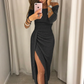 Formal Off Shoulder Dress with Full Sleeves and Side Slit